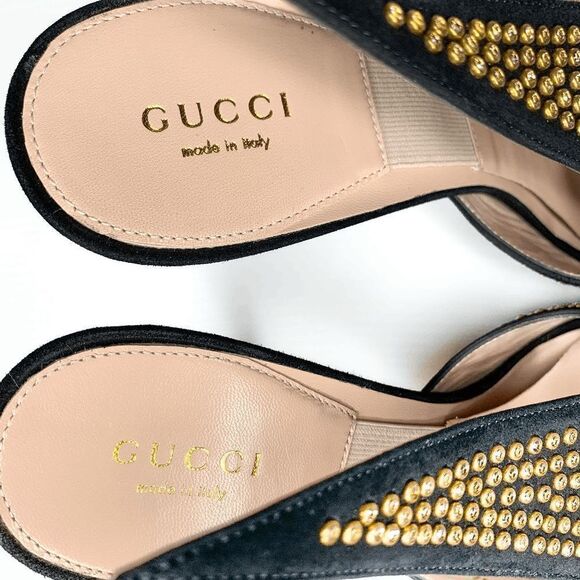 Gucci Fedra Crystal Embellished High Heel Mules EU 39.5 US 9.5 Black Suede Pumps - Picture 11 of 11